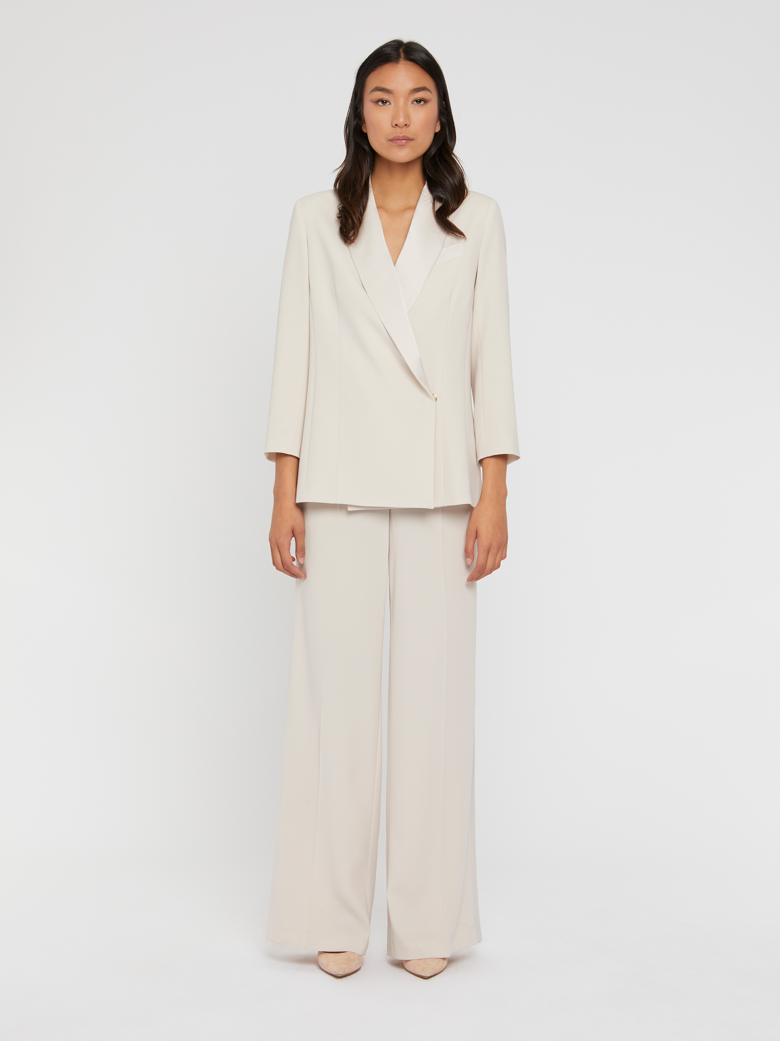 Wide-leg satin-back crepe pants - Paule Ka